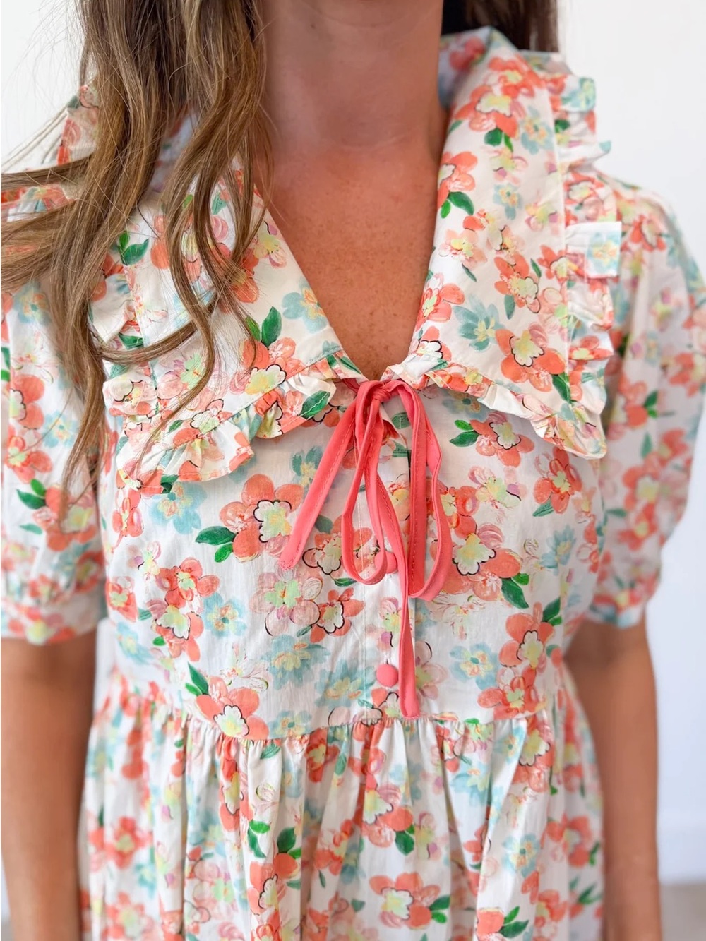 Umgee Floral Print Puff Sleeve Tie Front Mini Dress